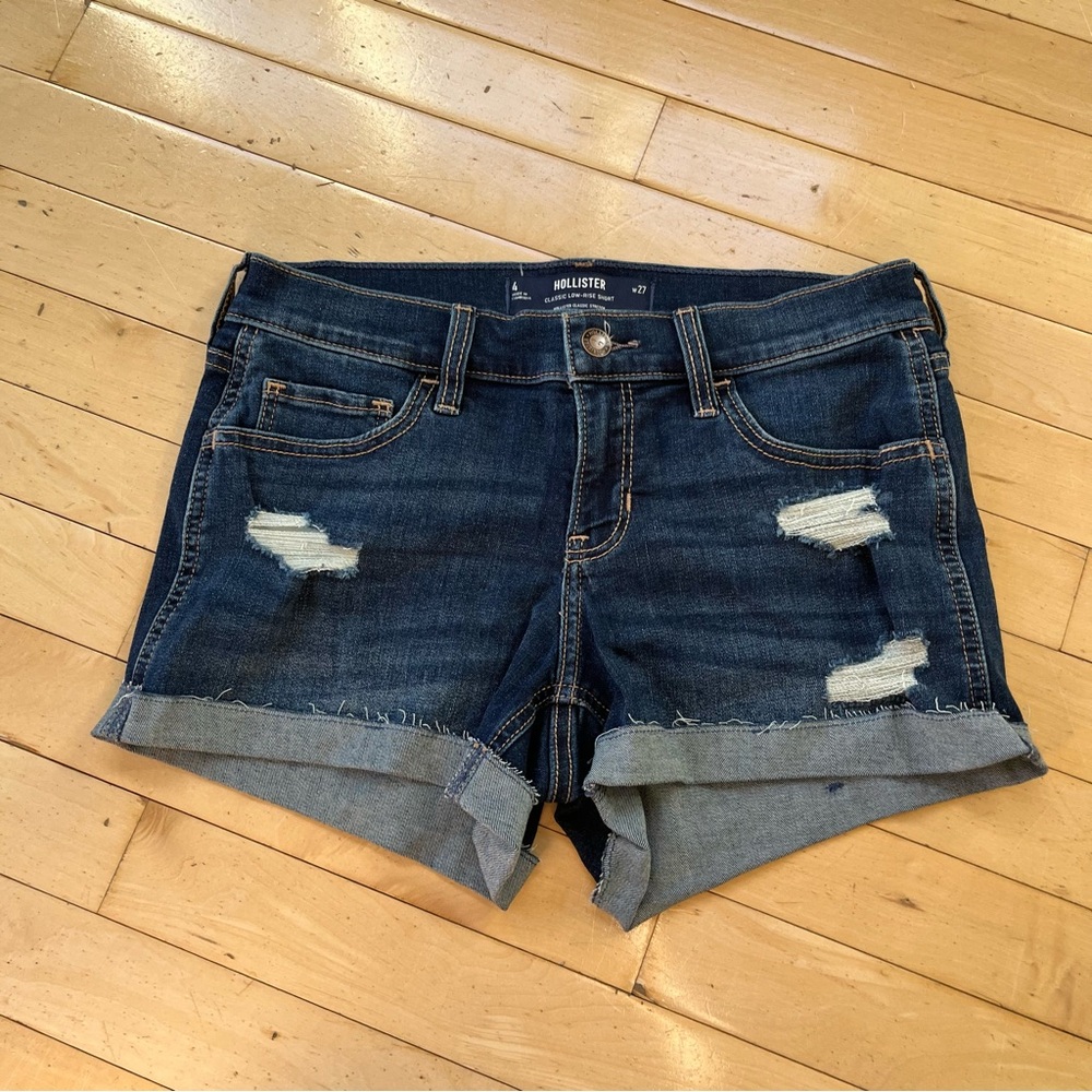 Hollister Classic Low Rise Short Shorts Cuff Distressed Blue Jean Denim 4 / 27